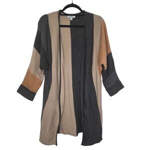 Polagram Long Cardigan Sweater Size M Southwest Colorblock Gray Tan Peach